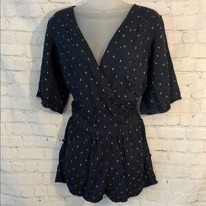 O’Neill Navy faux Wrap Romper with tie waist